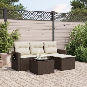 vidaXL 4-tlg. Garten-Sofagarnitur mit Kissen Braun Poly Rattan