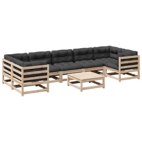 vidaXL 8-tlg. Garten-Sofagarnitur mit Kissen Massivholz Kiefer