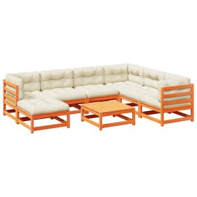 vidaXL 8-tlg. Garten-Sofagarnitur mit Kissen Wachsbraun Kiefernholz