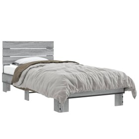 vidaXL Bettgestell Grau Sonoma 75x190 cm Holzwerkstoff und Metall