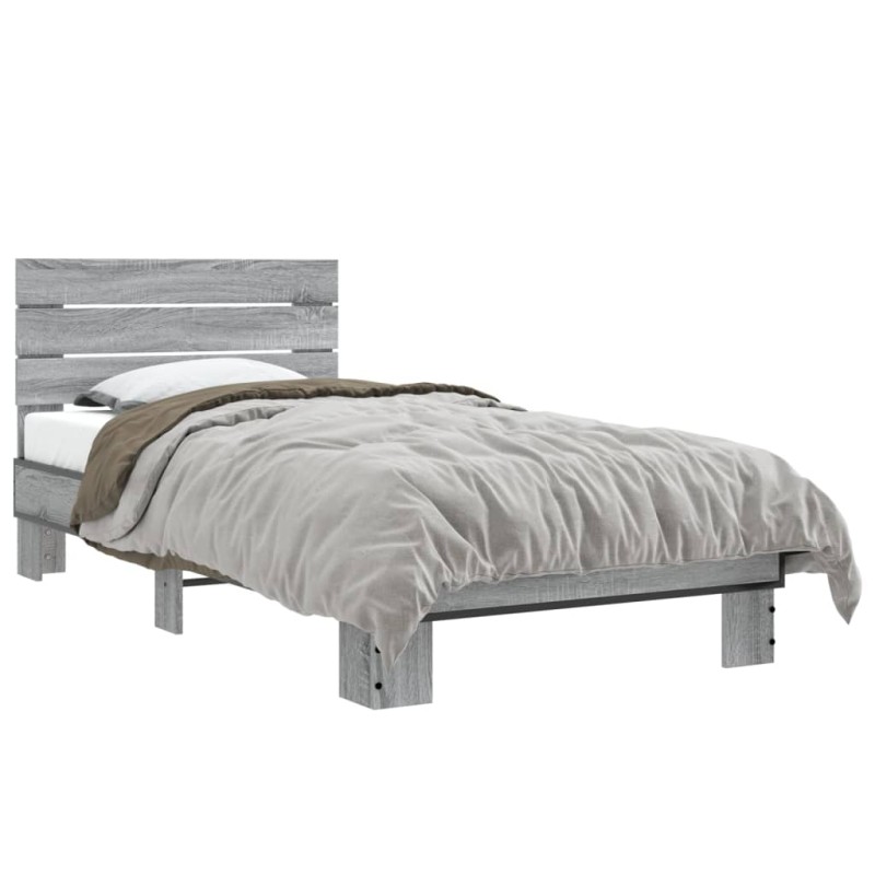 vidaXL Bettgestell Grau Sonoma 75x190 cm Holzwerkstoff und Metall vidaXL Bettgestell Grau Sonoma 75x190 cm Holzwerkstoff und Metall