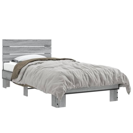 vidaXL Bettgestell Grau Sonoma 75x190 cm Holzwerkstoff und Metall