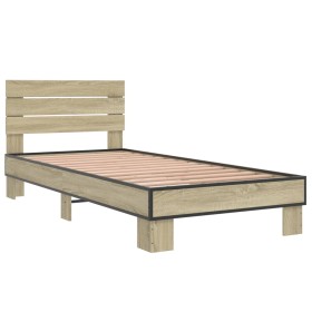 vidaXL Bettgestell Sonoma-Eiche 100x200 cm Holzwerkstoff und Metall