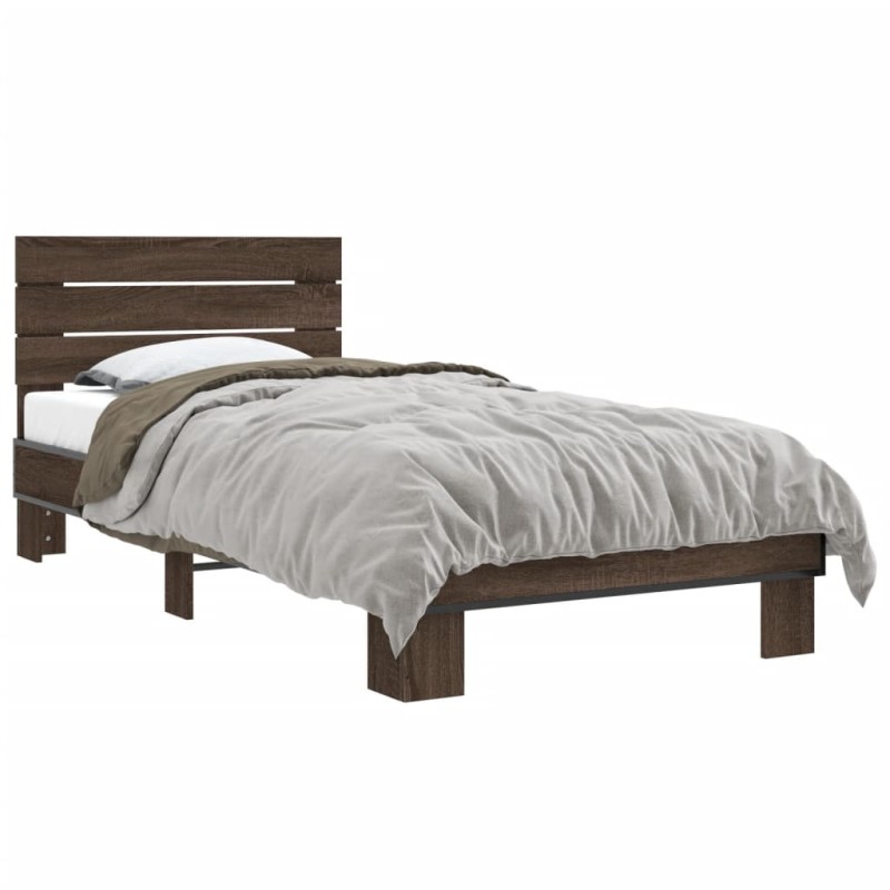 vidaXL Bettgestell Braun Eichen-Optik 90x200 cm Holzwerkstoff Metall vidaXL Bettgestell Braun Eichen-Optik 90x200 cm Holzwerkstoff Metall