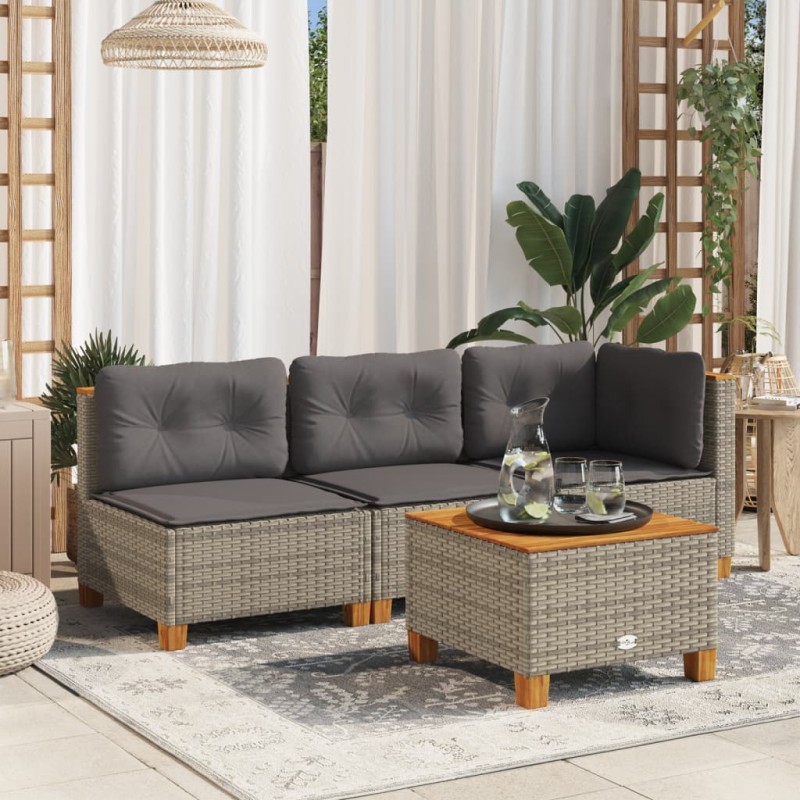 vidaXL Gartentisch Grau 55x55x36 cm Poly Rattan Akazienholz vidaXL Gartentisch Grau 55x55x36 cm Poly Rattan Akazienholz