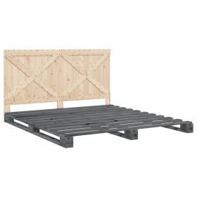 vidaXL Massivholzbett mit Kopfteil Grau 180x200 cm Kiefer