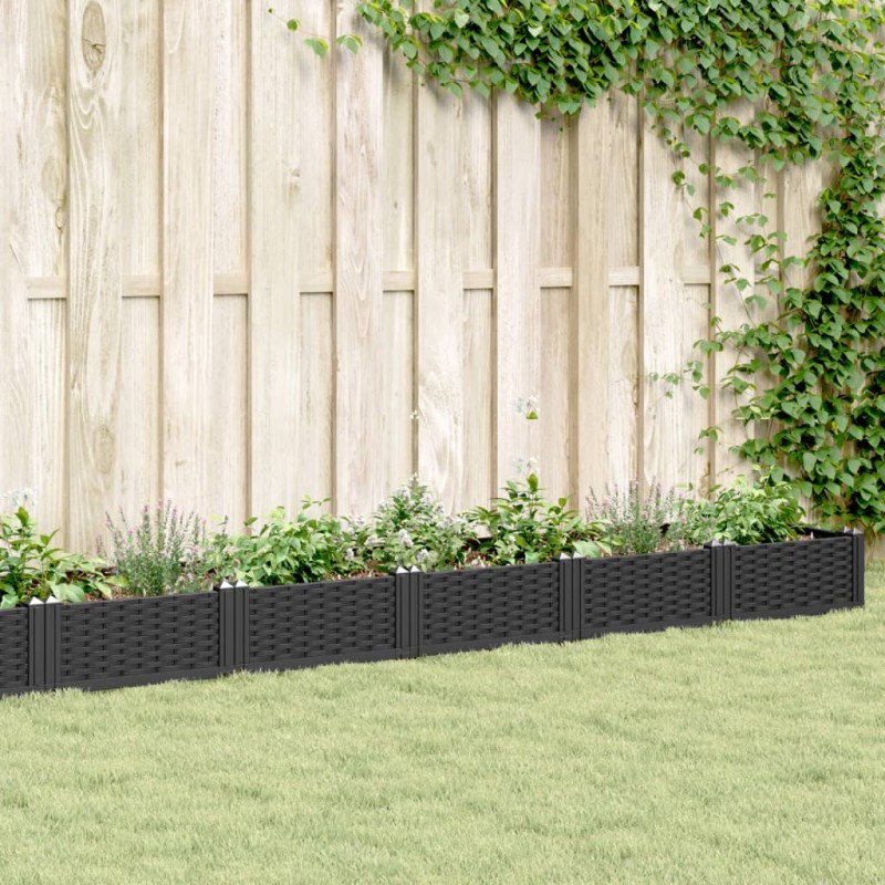 vidaXL Pflanzkasten mit Erdspießen Schwarz 362,5x42,5x28,5 cm PP vidaXL Pflanzkasten mit Erdspießen Schwarz 362,5x42,5x28,5 cm PP