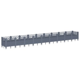 vidaXL Pflanzkasten mit Erdspießen Grau 363,5x43,5x43,5 cm PP