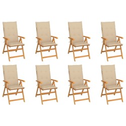 vidaXL Verstellbare Gartenstühle mit Auflagen 8 Stk. Massivholz Teak