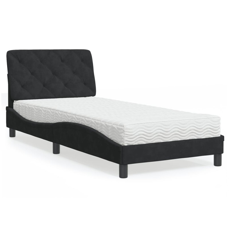 vidaXL Bett mit Matratze Schwarz 80x200 cm Samt vidaXL Bett mit Matratze Schwarz 80x200 cm Samt