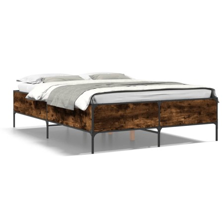 vidaXL Bettgestell Räuchereiche 140x200 cm Holzwerkstoff und Metall