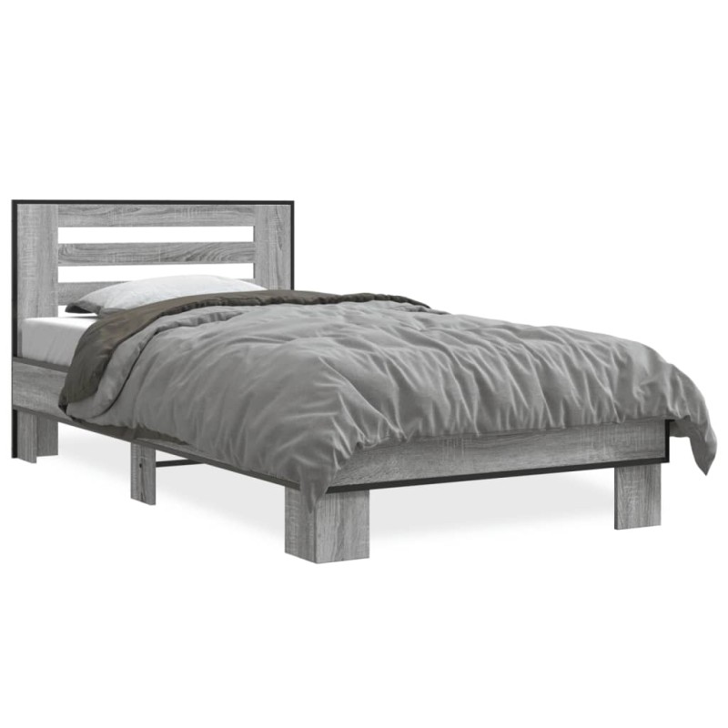 vidaXL Bettgestell Grau Sonoma 75x190 cm Holzwerkstoff und Metall vidaXL Bettgestell Grau Sonoma 75x190 cm Holzwerkstoff und Metall