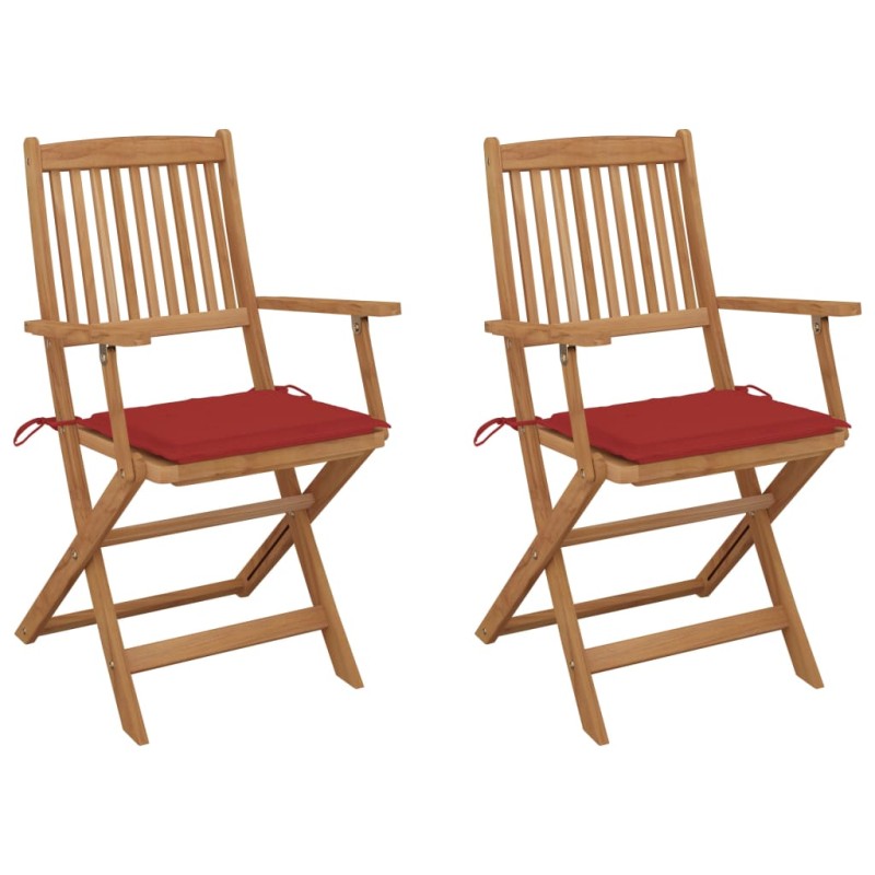 vidaXL Klappbare Gartenstühle 2 Stk. mit Kissen Massivholz Akazie vidaXL Klappbare Gartenstühle 2 Stk. mit Kissen Massivholz Akazie