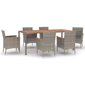 vidaXL 7-tlg. Garten-Essgruppe mit Kissen Grau Poly Rattan