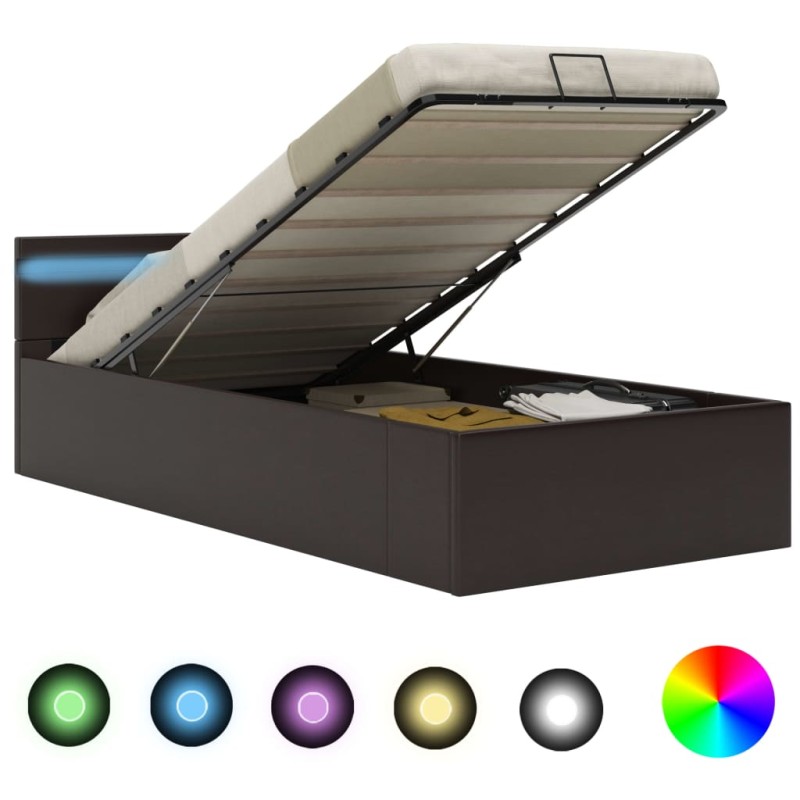 vidaXL Bett mit Bettkasten Hydraulisch LED Grau Kunstleder 90x200 cm vidaXL Bett mit Bettkasten Hydraulisch LED Grau Kunstleder 90x200 cm