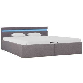 vidaXL Bett mit Bettkasten Hydraulisch mit LED Taupe Stoff 160x200 cm 