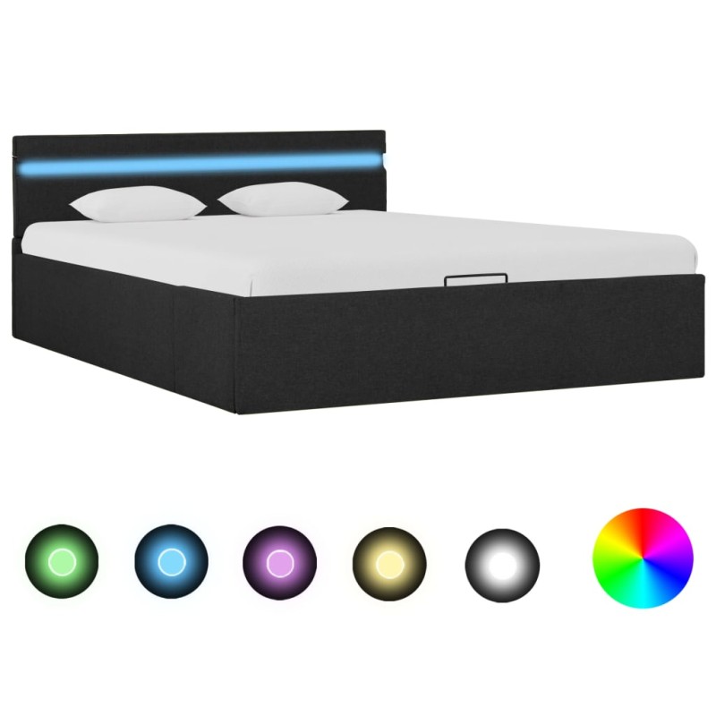 vidaXL Bett mit Bettkasten Hydraulisch LED Dunkelgrau Stoff 120x200 cm vidaXL Bett mit Bettkasten Hydraulisch LED Dunkelgrau Stoff 120x200 cm