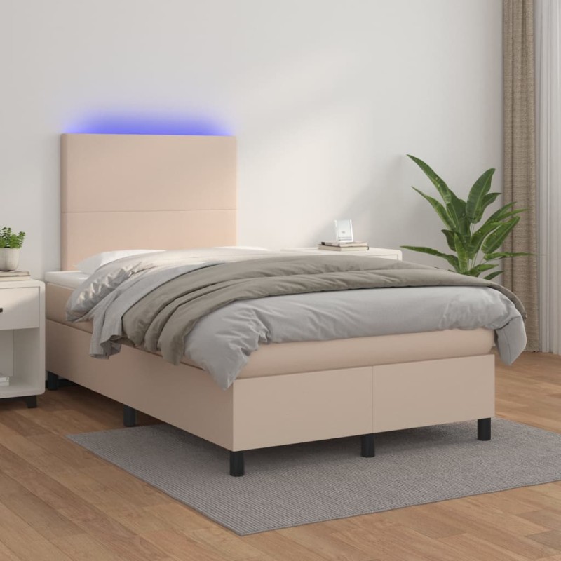 vidaXL Boxspringbett mit Matratze & LED Cappuccino-Braun 120x200cm vidaXL Boxspringbett mit Matratze & LED Cappuccino-Braun 120x200cm