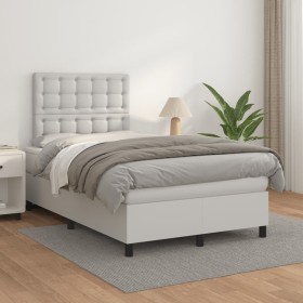 vidaXL Boxspringbett mit Matratze Weiß 120x200 cm Kunstleder