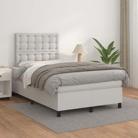 vidaXL Boxspringbett mit Matratze Weiß 120x200 cm Kunstleder
