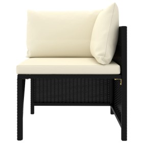 vidaXL 2-Sitzer-Gartensofa mit Kissen Schwarz Poly Rattan