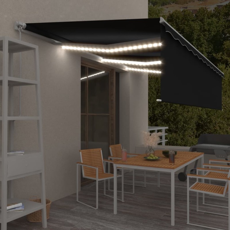vidaXL Markise Manuell Einziehbar mit Rollo & LED 6x3 m Anthrazit vidaXL Markise Manuell Einziehbar mit Rollo & LED 6x3 m Anthrazit