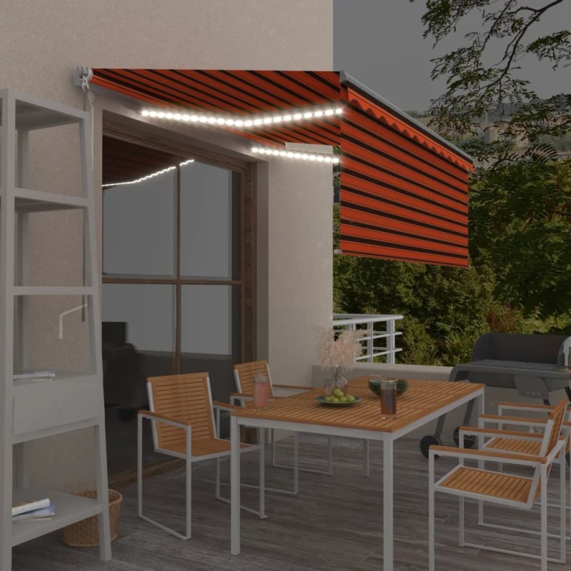 vidaXL Markise Manuell Einziehbar mit Rollo & LED 3x2,5 m Orange Braun vidaXL Markise Manuell Einziehbar mit Rollo & LED 3x2,5 m Orange Braun
