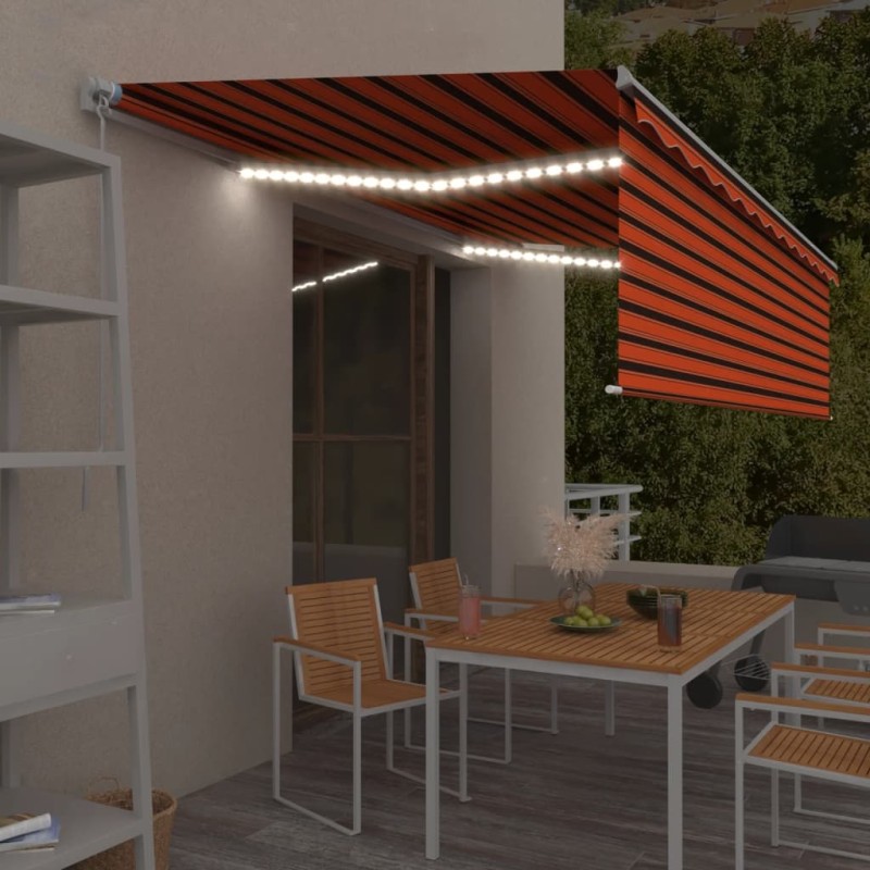 vidaXL Markise Manuell Einziehbar mit Rollo & LED 5x3 m Orange & Braun vidaXL Markise Manuell Einziehbar mit Rollo & LED 5x3 m Orange & Braun