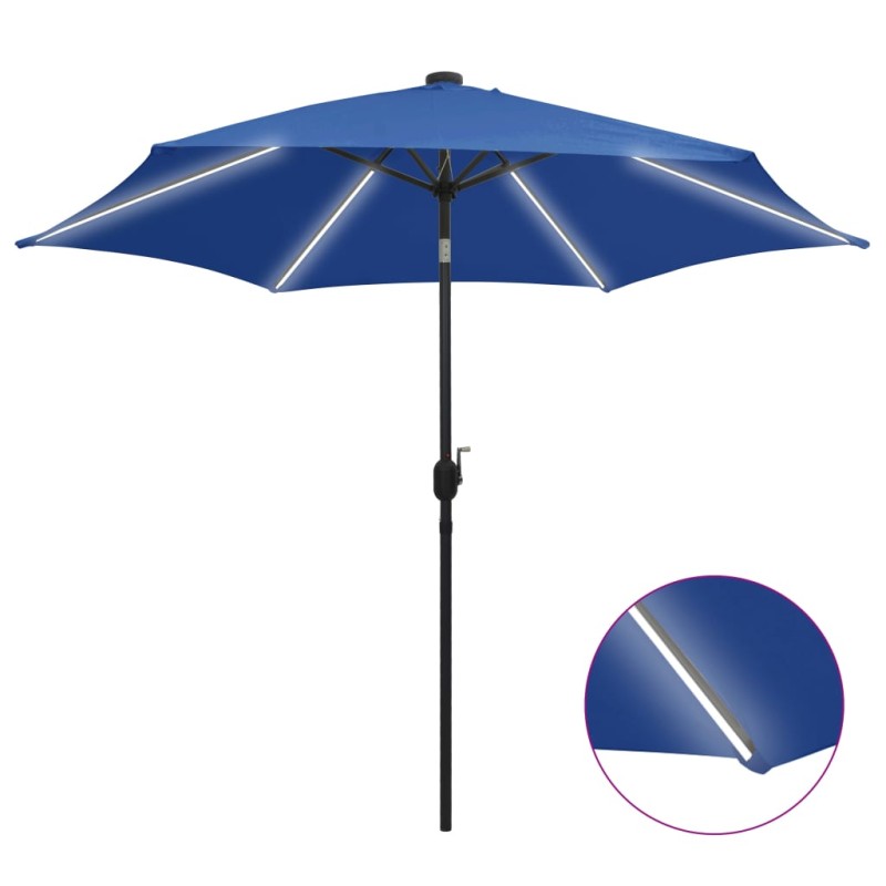 vidaXL Sonnenschirm mit LED-Beleuchtung und Alu-Mast 300 cm Azurblau vidaXL Sonnenschirm mit LED-Beleuchtung und Alu-Mast 300 cm Azurblau