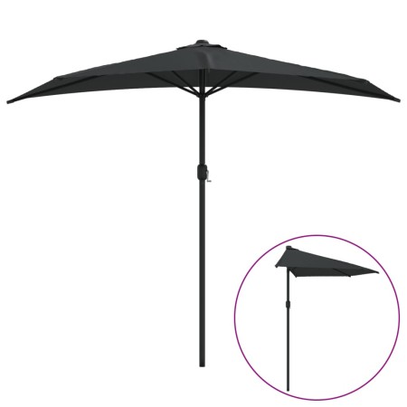 vidaXL Balkon-Sonnenschirm Alu-Mast Schwarz 270x144x222cm Halbrund