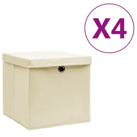 vidaXL Aufbewahrungsboxen mit Deckeln 4 Stk. 28x28x28 cm Creme