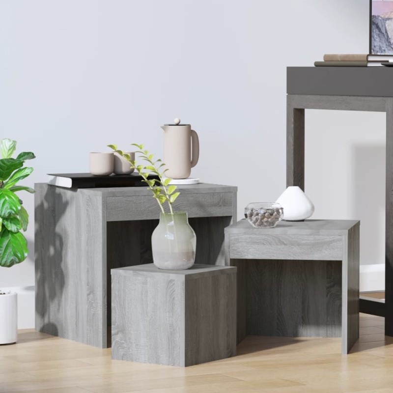 vidaXL Satztische 3 Stk. Grau Sonoma Holzwerkstoff vidaXL Satztische 3 Stk. Grau Sonoma Holzwerkstoff