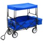vidaXL Klappbarer Handwagen mit Sonnendach Stahl Blau vidaXL Klappbarer Handwagen mit Sonnendach Stahl Blau