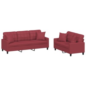 vidaXL 2-tlg. Sofagarnitur mit Kissen Weinrot Kunstleder