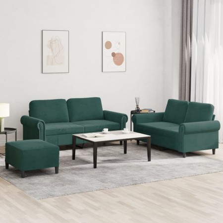 vidaXL 3-tlg. Sofagarnitur mit Kissen Dunkelgrün Samt
