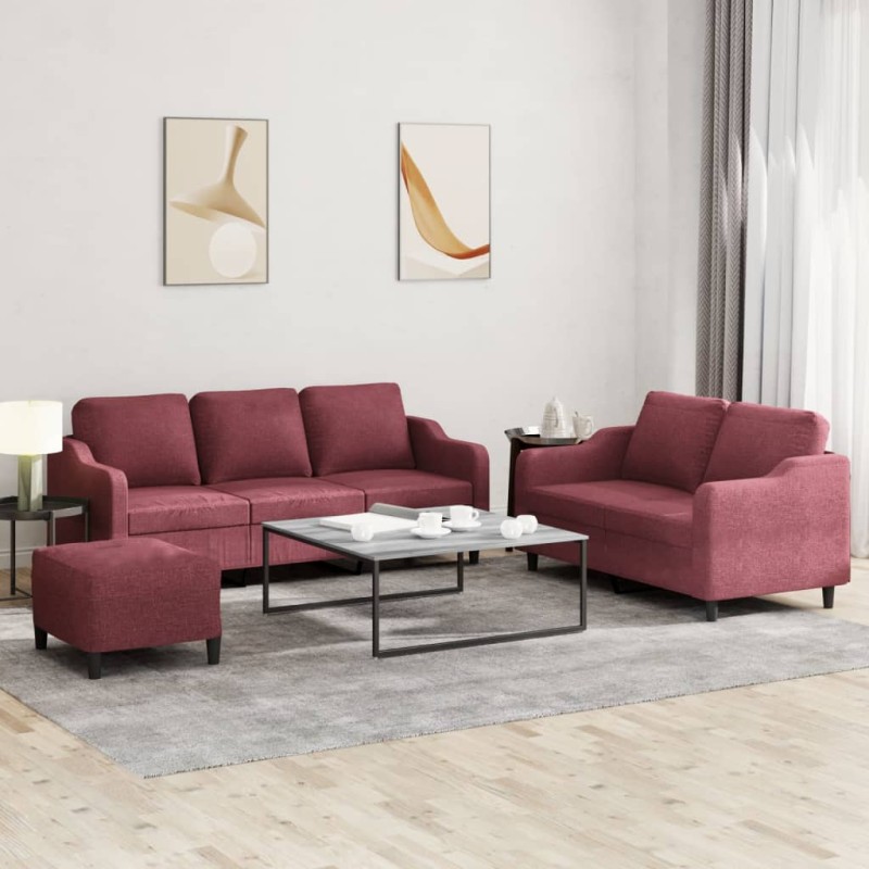vidaXL 3-tlg. Sofagarnitur mit Kissen Weinrot Stoff vidaXL 3-tlg. Sofagarnitur mit Kissen Weinrot Stoff