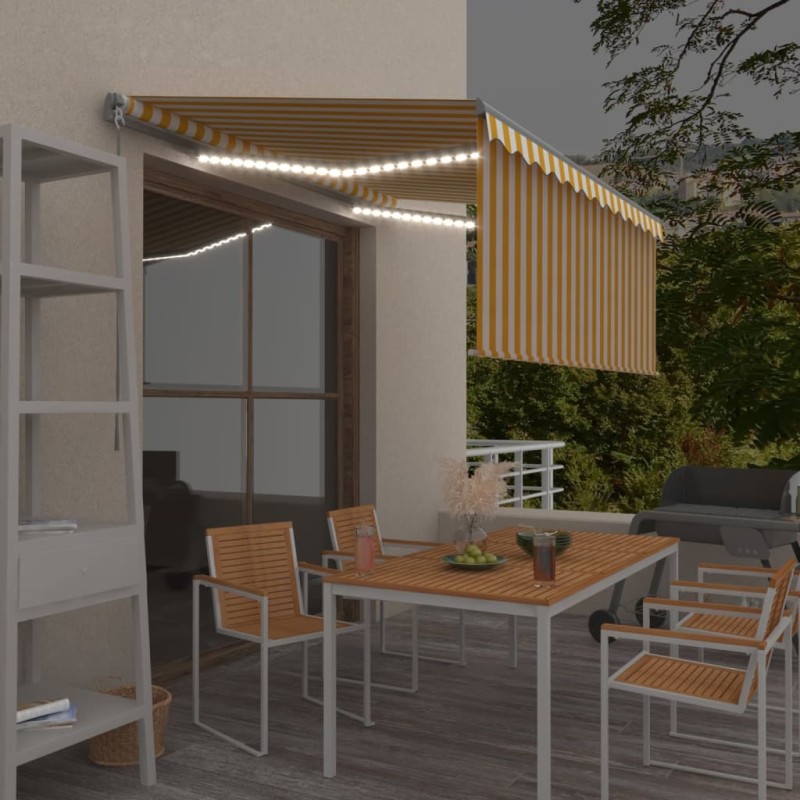 vidaXL Markise Manuell Einziehbar mit Rollo & LED 3,5x2,5 m Gelb Weiß vidaXL Markise Manuell Einziehbar mit Rollo & LED 3,5x2,5 m Gelb Weiß