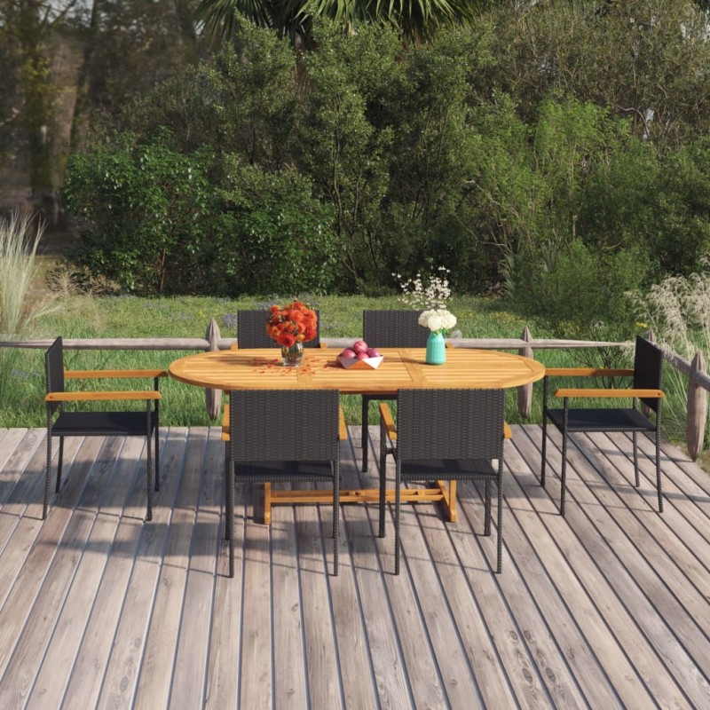 vidaXL 7-tlg. Garten-Essgruppe Poly Rattan Schwarz vidaXL 7-tlg. Garten-Essgruppe Poly Rattan Schwarz