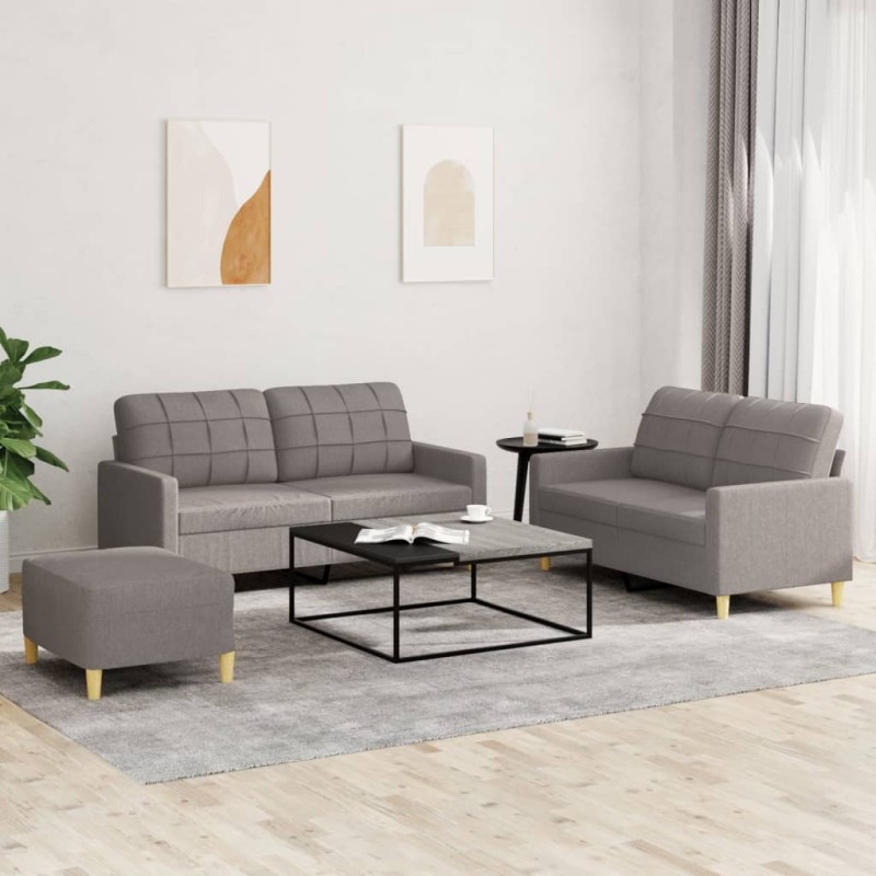 vidaXL 3-tlg. Sofagarnitur mit Kissen Taupe Stoff vidaXL 3-tlg. Sofagarnitur mit Kissen Taupe Stoff