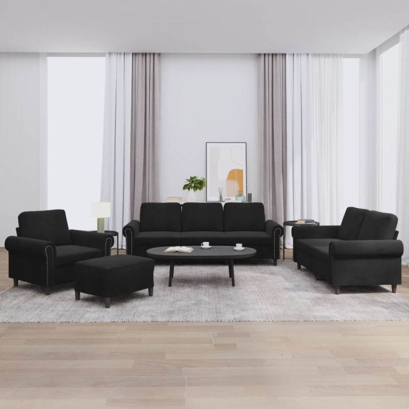vidaXL 4-tlg. Sofagarnitur mit Kissen Schwarz Samt vidaXL 4-tlg. Sofagarnitur mit Kissen Schwarz Samt