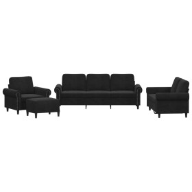vidaXL 4-tlg. Sofagarnitur mit Kissen Schwarz Samt