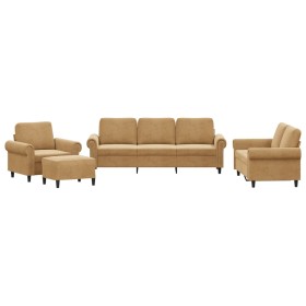 vidaXL 4-tlg. Sofagarnitur mit Kissen Braun Samt