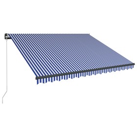 vidaXL Markise Manuell Einziehbar mit LED 450x300 cm Blau & Weiß