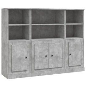 vidaXL Highboards 3 Stk. Betongrau Holzwerkstoff