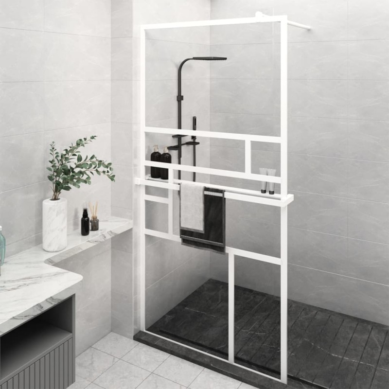 vidaXL Duschwand mit Ablage für Walk-In-Dusche Weiß 115x195 cm ESG vidaXL Duschwand mit Ablage für Walk-In-Dusche Weiß 115x195 cm ESG