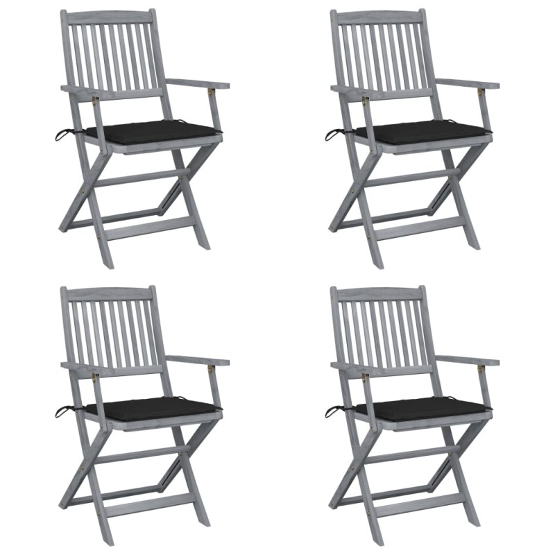 vidaXL Klappbare Gartenstühle 4 Stk. mit Sitzkissen Massivholz Akazie vidaXL Klappbare Gartenstühle 4 Stk. mit Sitzkissen Massivholz Akazie