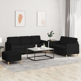 vidaXL 3-tlg. Sofagarnitur mit Kissen Schwarz Stoff