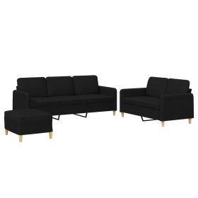 vidaXL 3-tlg. Sofagarnitur mit Kissen Schwarz Stoff