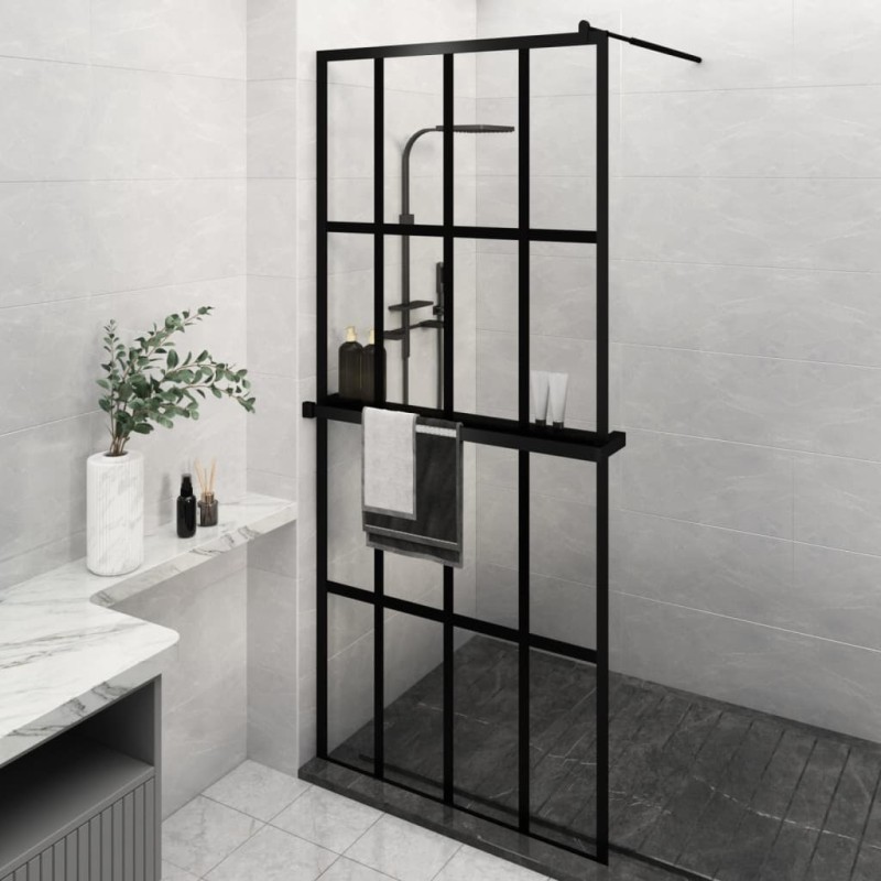 vidaXL Duschwand mit Ablage für Walk-In-Dusche Schwarz 90x195 cm ESG vidaXL Duschwand mit Ablage für Walk-In-Dusche Schwarz 90x195 cm ESG