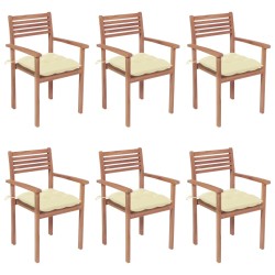 Stapelbare Gartenstühle mit Kissen 6 Stk. Massivholz Teak